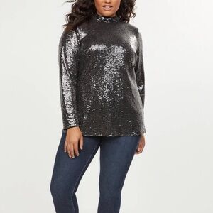 Lane Bryant Sequin Black Mockneck Top NWT